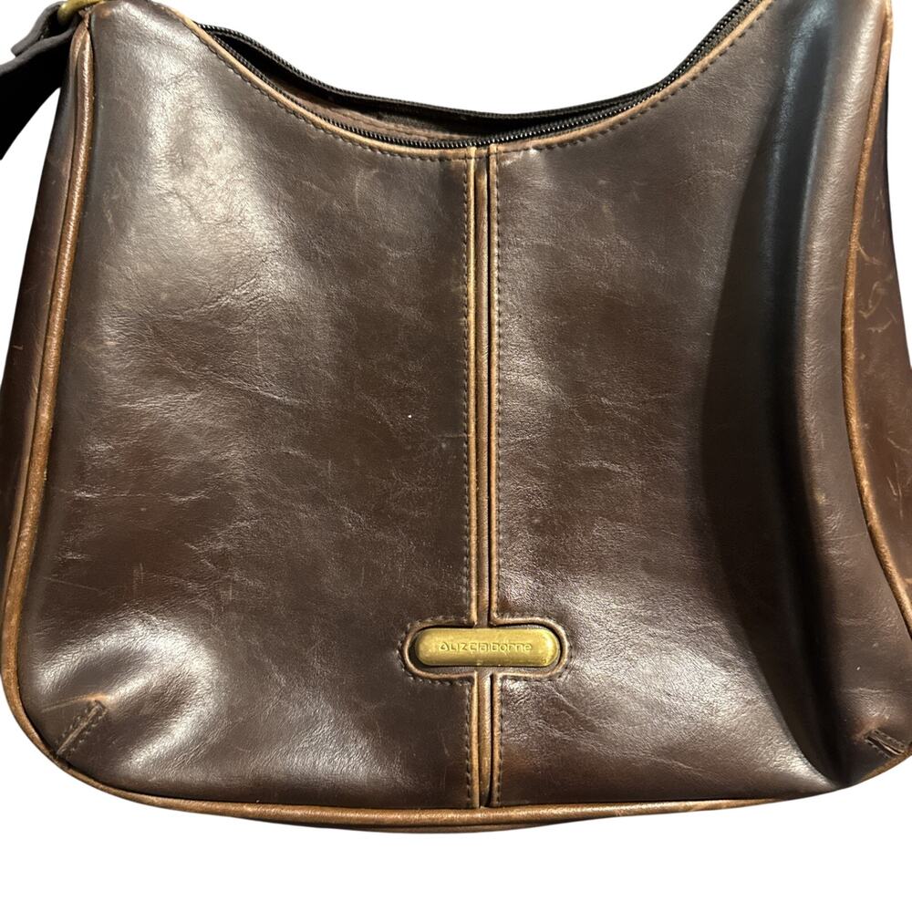 Liz Claiborne Brown Leather VINTAGE Satchel Crossbody Purse Bag gold hardware
